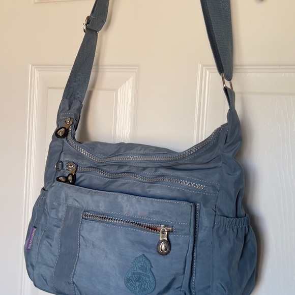 Multi Pockets Waterproof Nylon Shoulder Handbag Light Blue - Picture 2 of 5